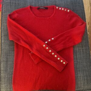 Cherry Red Sweater with Button Accents
